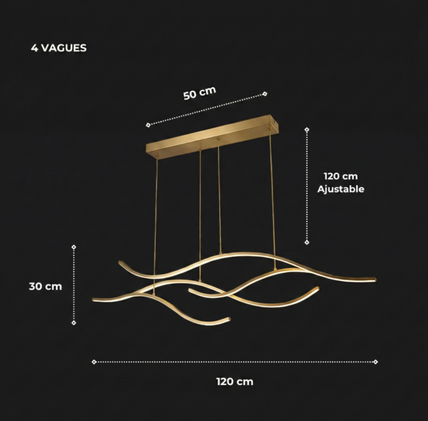 Suspension "La Vague" — Design Sculptural LED Dimmable Noir ou Or 2/4 Vagues | Linea Lumen