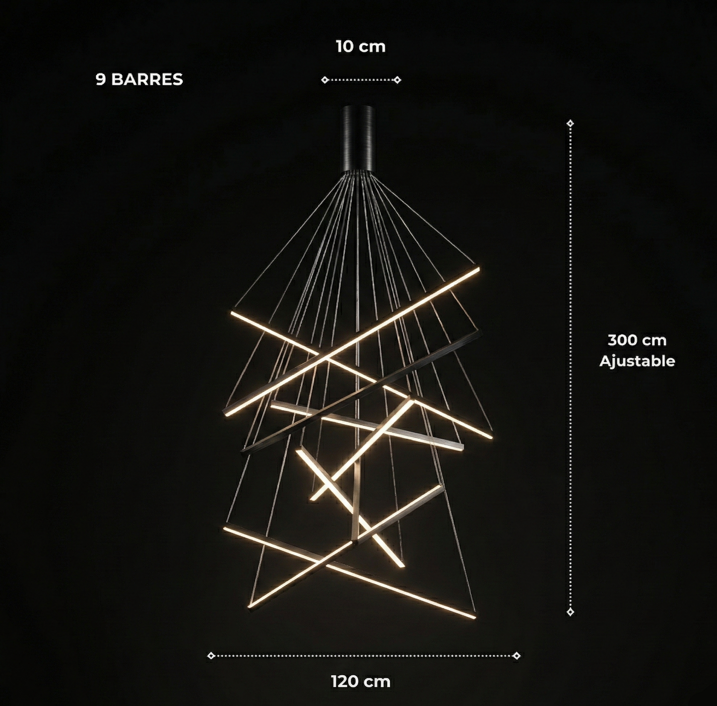 Suspension "La Cathédrale" — Multibarre LED Noir Haut Plafond 3/5/7/9 Barres | Linea Lumen