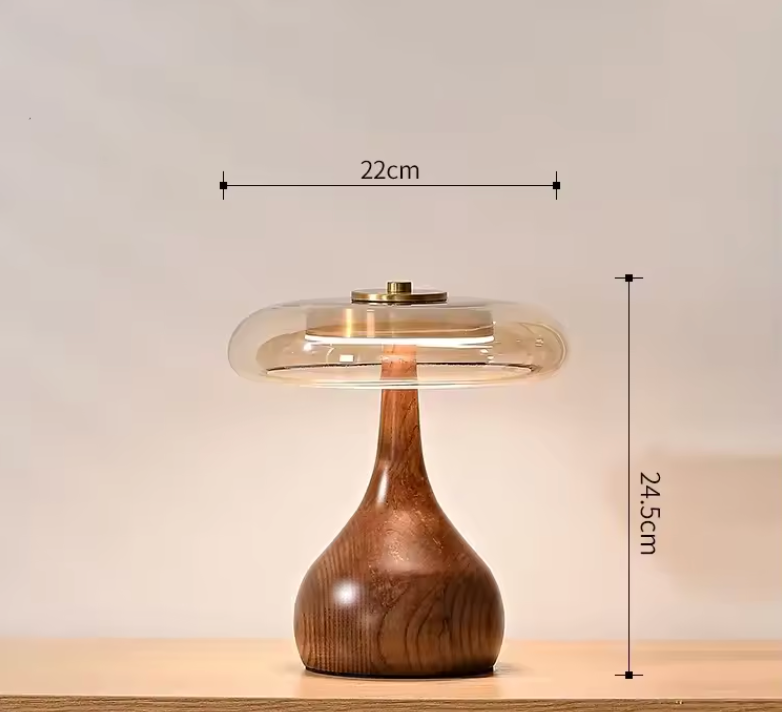 Lampe à Poser "La Forestière" — Bois Noyer & Verre Ambré Mid-Century 2 Hauteurs | Linea Lumen