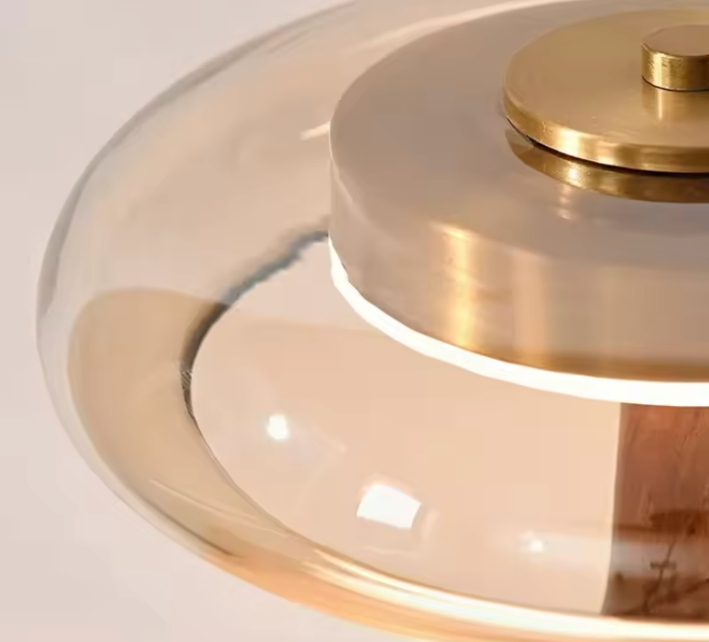 Lampe à Poser "La Forestière" — Bois Noyer & Verre Ambré Mid-Century 2 Hauteurs | Linea Lumen
