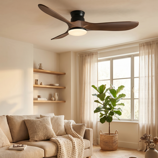 Ventilateur Plafond Vintage Industriel LED 24W — Moteur DC 35W — Noir & Bois Foncé