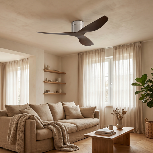 Ventilateur Plafond Ultra-plat 22cm Sans LED — Moteur Plat Silencieux — Argent & Bois Foncé