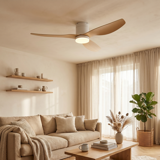 Ventilateur Plafond Ultra-plat 22cm LED 24W — Moteur Plat Silencieux — Blanc & Bois Clair