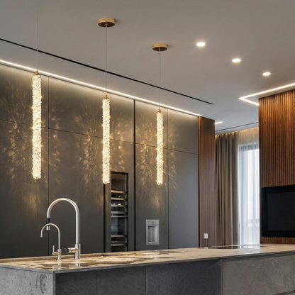 Suspension "La Cascade" — Cristal Facetté Dimmable Or Brossé 45/55/65 cm | Linea Lumen