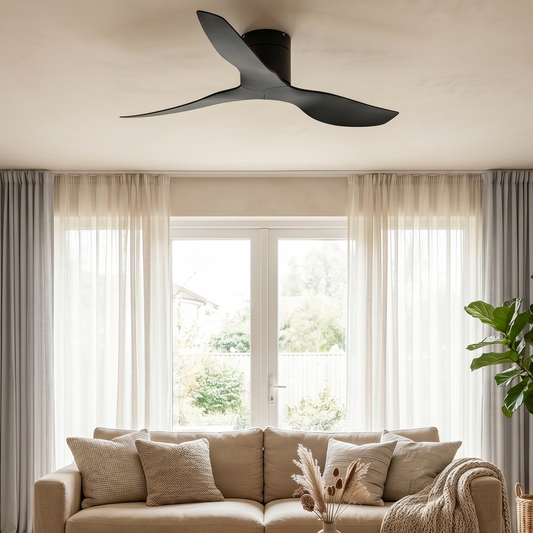 Ventilateur Plafond Ultra-plat 22cm Sans LED — Moteur Plat Silencieux — Total Noir Mat