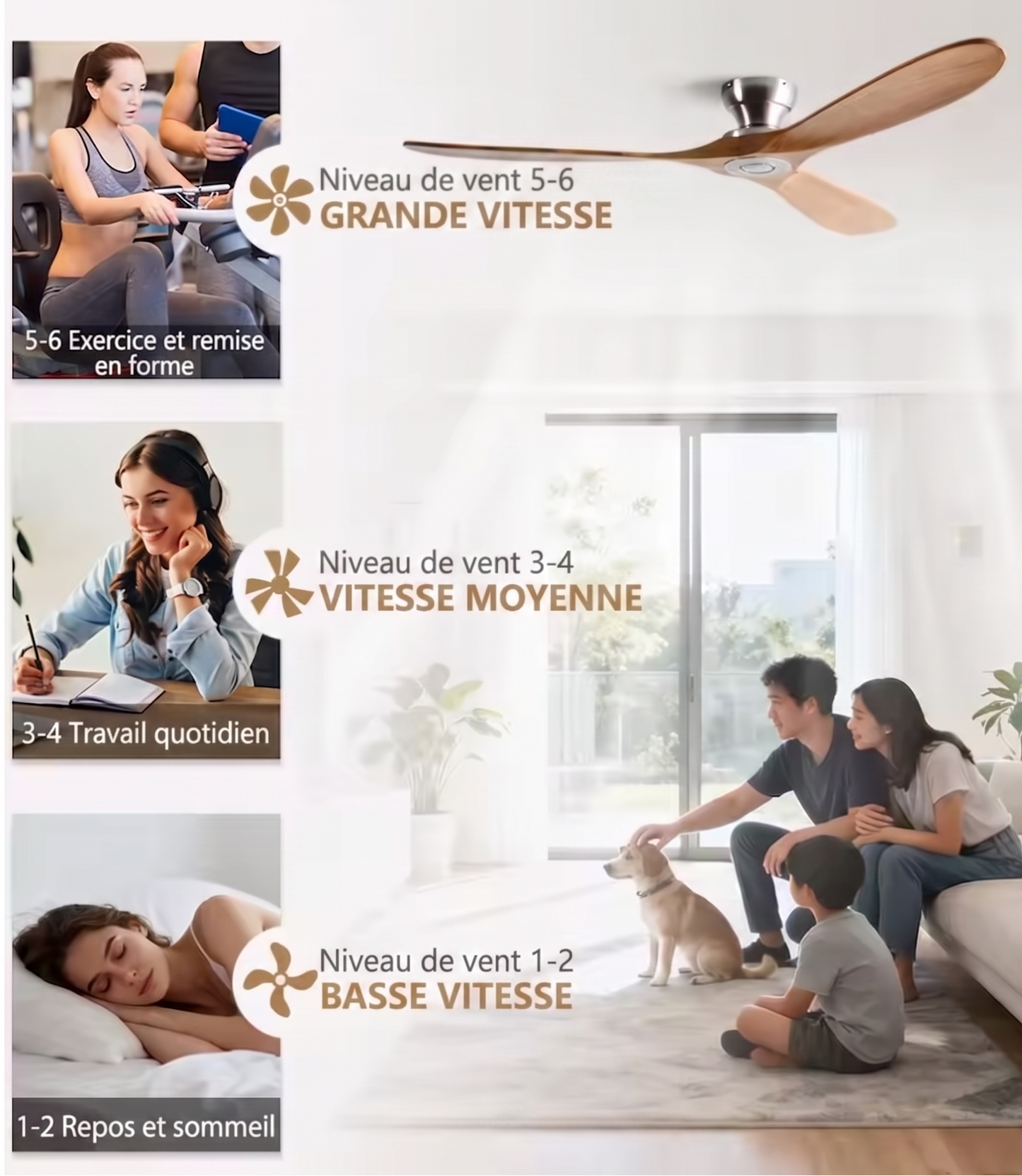 Ventilateur Plafond Vintage Industriel Sans LED — Moteur DC 35W — Total Blanc