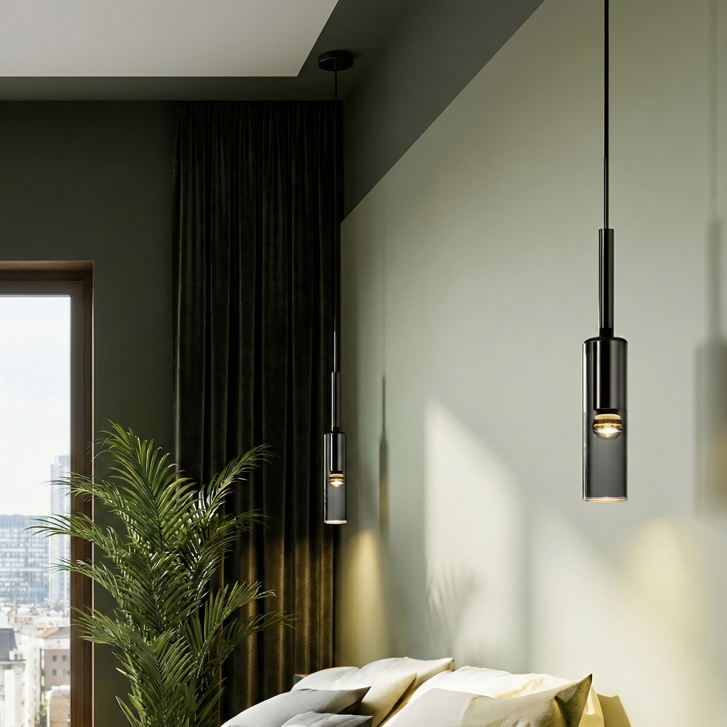 Suspension "La Nocturne" — Chevet Tube Cristal LED Tricolor Chambre Adulte | Linea Lumen