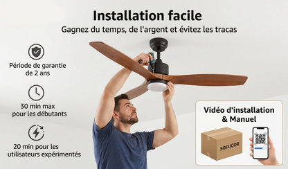 Ventilateur "Le Sofucor" — 52" 3 Pales Bois Moteur DC