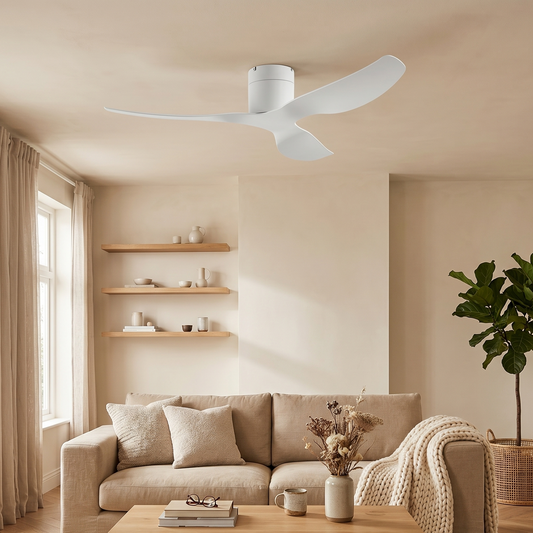 Ventilateur Plafond Ultra-plat 22cm Sans LED — Moteur Plat Silencieux — Total Blanc Mat