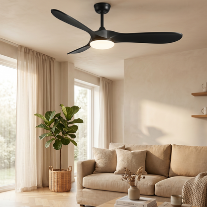 Ventilateur Plafond Vintage Industriel LED 24W — Moteur DC 35W — Total Noir Mat