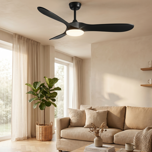 Ventilateur Plafond Vintage Industriel LED 24W — Moteur DC 35W — Total Noir Mat