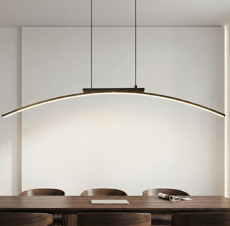 Suspension "L'Arcane" — Arc LED Minimaliste 100 cm 26 W Tricolor Noir ou Or | Linea Lumen