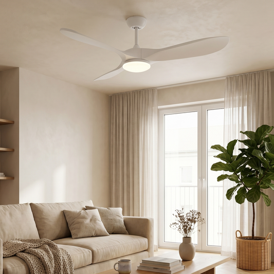 Ventilateur Plafond Vintage Industriel LED 24W — Moteur DC 35W — Total Blanc