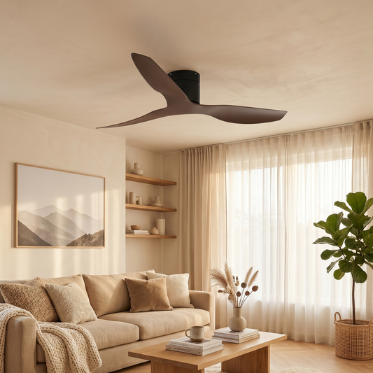 Ventilateur Plafond Ultra-plat 22cm Sans LED — Moteur Plat Silencieux — Noir & Bois Foncé