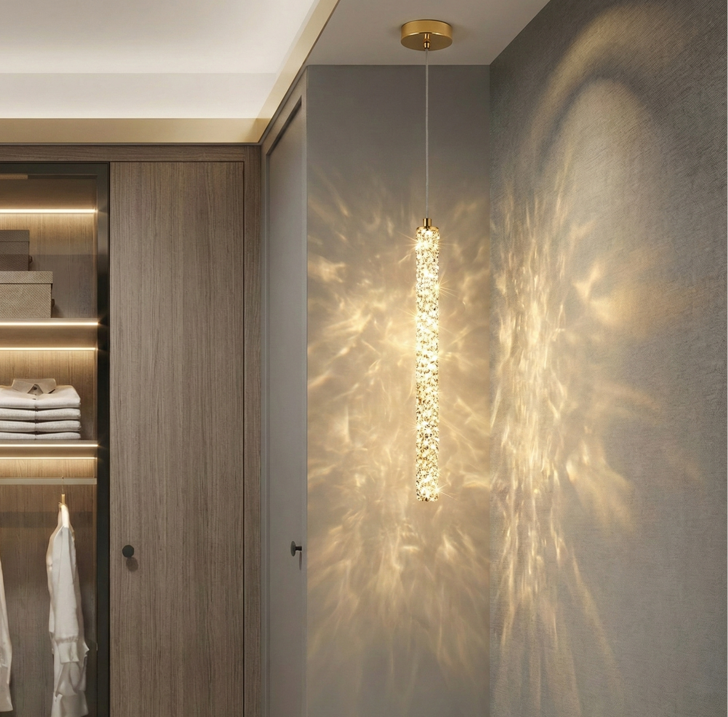 Suspension "La Cascade" — Cristal Facetté Dimmable Or Brossé 45/55/65 cm | Linea Lumen