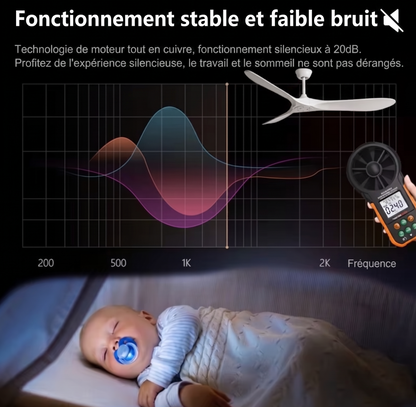 Ventilateur Plafond Bois Massif LED 24W — Moteur DC 35W Silencieux — Noir & Bois Foncé