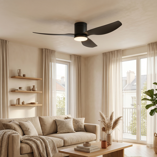 Ventilateur Plafond Ultra-plat 22cm LED 24W — Moteur Plat Silencieux — Total Noir Mat