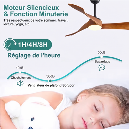 Ventilateur "Le Sofucor" — 52" 3 Pales Bois Moteur DC