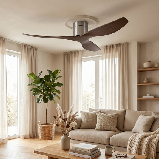 Ventilateur Plafond Ultra-plat 22cm LED 24W — Moteur Plat Silencieux — Argent & Bois Foncé