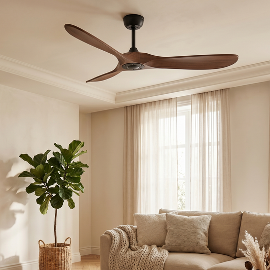 Ventilateur Plafond Vintage Industriel Sans LED — Moteur DC 35W — Noir & Bois Foncé