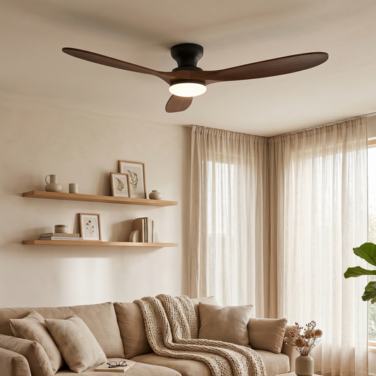 Ventilateur Plafond Bois Massif LED 24W — Moteur DC 35W Silencieux — Noir & Bois Foncé