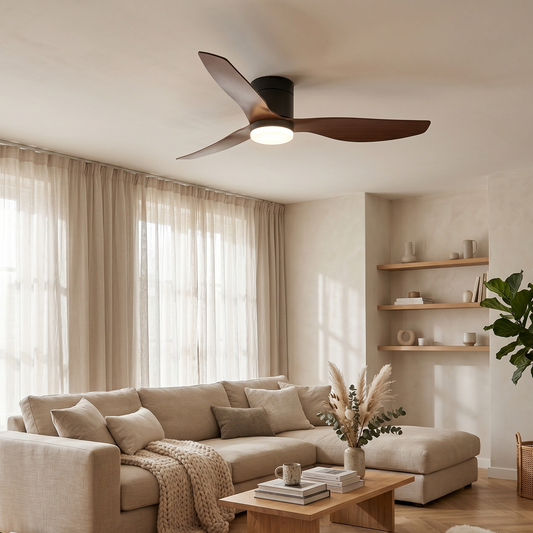Ventilateur Plafond Ultra-plat 22cm LED 24W — Moteur Plat Silencieux — Noir & Bois Foncé