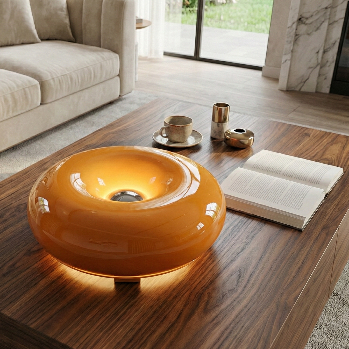 Lampe à Poser Design Donut - Verre Orange - Ø 30cm