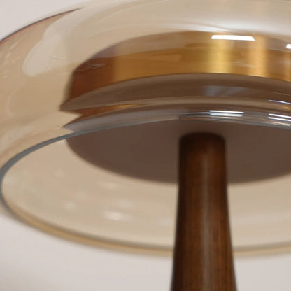 Lampe à Poser "La Forestière" — Bois Noyer & Verre Ambré Mid-Century 2 Hauteurs | Linea Lumen