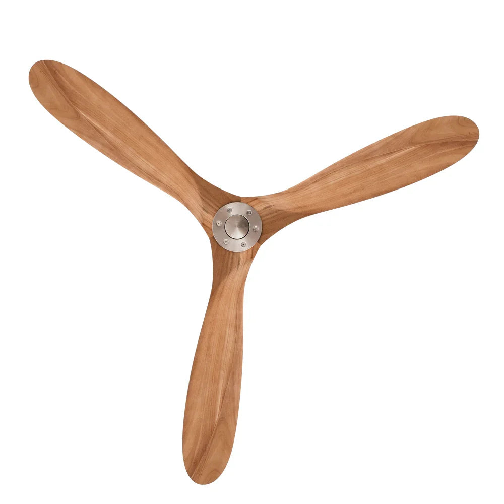 Ventilateur Plafond Bois Massif Sans LED — Moteur DC 35W Silencieux — Argent & Bois Naturel