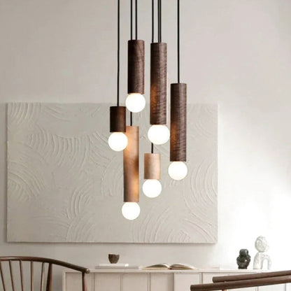 Suspension "Le Cylindre" — Tube Bois Massif Japandi Naturel ou Noyer 3 Hauteurs | Linea Lumen