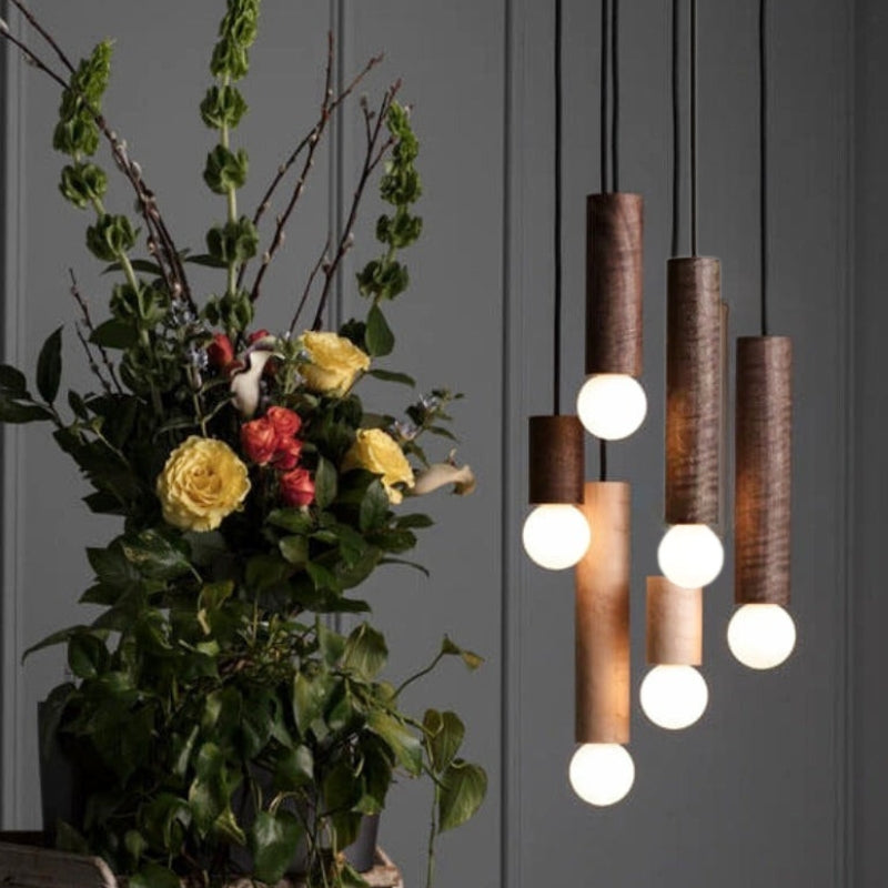 Suspension "Le Cylindre" — Tube Bois Massif Japandi Naturel ou Noyer 3 Hauteurs | Linea Lumen