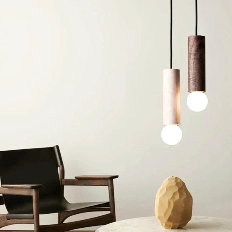 Suspension "Le Cylindre" — Tube Bois Massif Japandi Naturel ou Noyer 3 Hauteurs | Linea Lumen