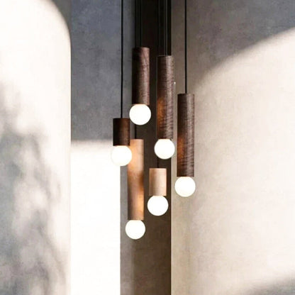 Suspension "Le Cylindre" — Tube Bois Massif Japandi Naturel ou Noyer 3 Hauteurs | Linea Lumen
