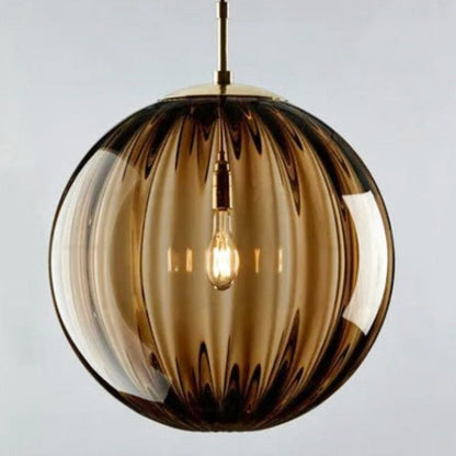 Suspension "La Cannelée" — Boule Verre Soufflé Cannelé Coloré E14 Ø 15/20 cm | Linea Lumen