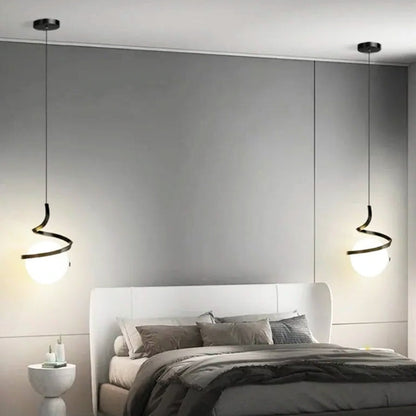 Suspension "L'Orbitale" — Globe Spirale Métal LED Tricolor Ø 18 cm Noir Or Blanc | Linea Lumen