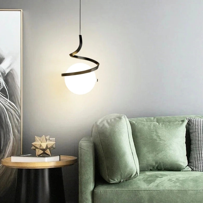 Suspension "L'Orbitale" — Globe Spirale Métal LED Tricolor Ø 18 cm Noir Or Blanc | Linea Lumen