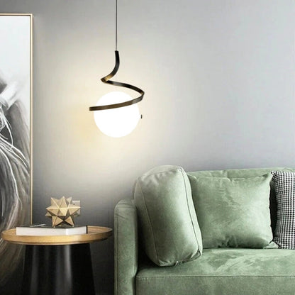 Suspension "L'Orbitale" — Globe Spirale Métal LED Tricolor Ø 18 cm Noir Or Blanc | Linea Lumen