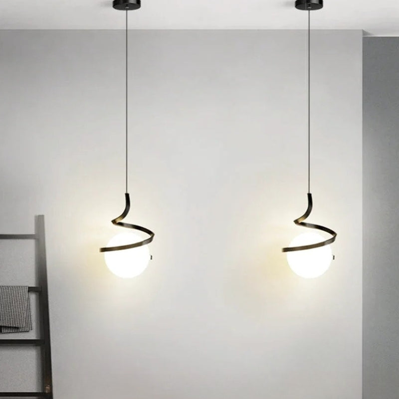 Suspension "L'Orbitale" — Globe Spirale Métal LED Tricolor Ø 18 cm Noir Or Blanc | Linea Lumen