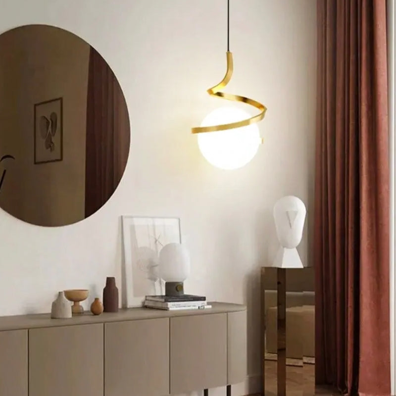 Suspension "L'Orbitale" — Globe Spirale Métal LED Tricolor Ø 18 cm Noir Or Blanc | Linea Lumen