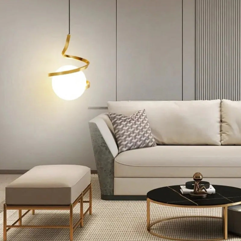 Suspension "L'Orbitale" — Globe Spirale Métal LED Tricolor Ø 18 cm Noir Or Blanc | Linea Lumen