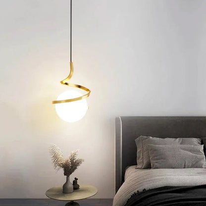 Suspension "L'Orbitale" — Globe Spirale Métal LED Tricolor Ø 18 cm Noir Or Blanc | Linea Lumen