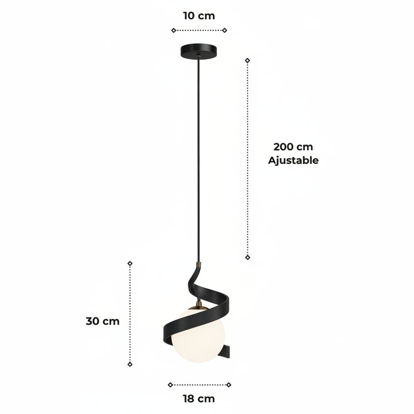 Suspension "L'Orbitale" — Globe Spirale Métal LED Tricolor Ø 18 cm Noir Or Blanc | Linea Lumen