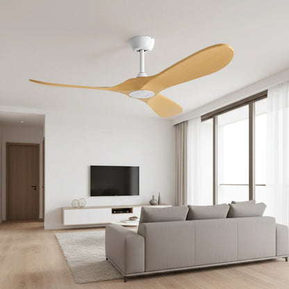 Ventilateur Plafond Vintage Industriel Sans LED — Moteur DC 35W — Blanc & Bois Naturel