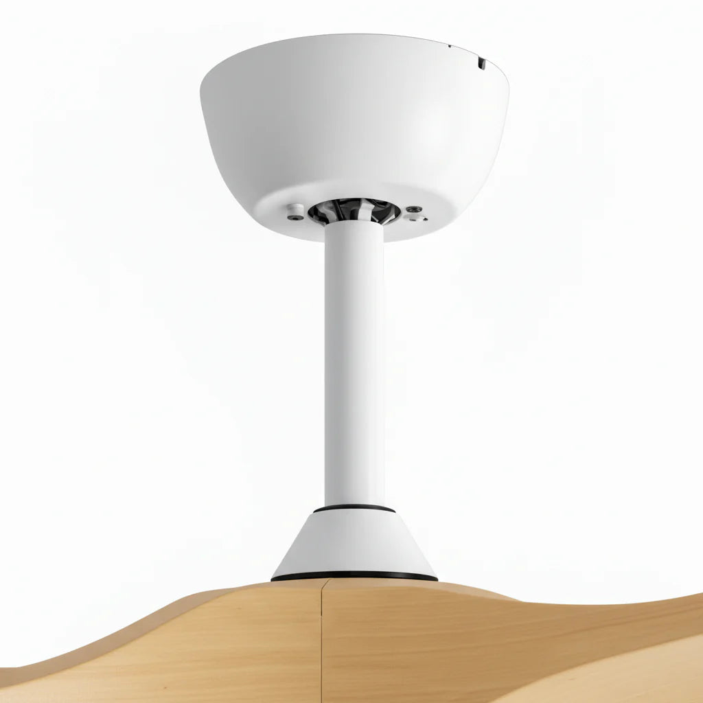 Ventilateur Plafond Vintage Industriel Sans LED — Moteur DC 35W — Blanc & Bois Naturel