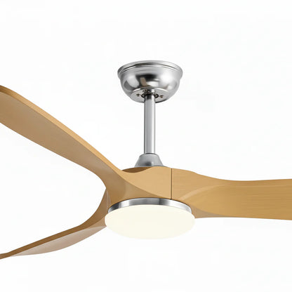 Ventilateur Plafond Vintage Industriel LED 24W — Moteur DC 35W — Argent & Bois Naturel