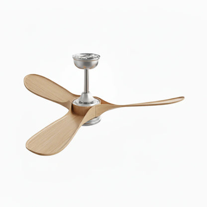 Ventilateur Plafond Vintage Industriel LED 24W — Moteur DC 35W — Argent & Bois Naturel