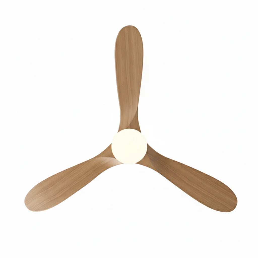 Ventilateur Plafond Vintage Industriel LED 24W — Moteur DC 35W — Argent & Bois Naturel