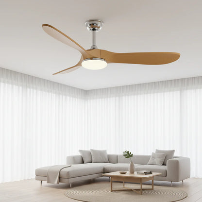 Ventilateur Plafond Vintage Industriel LED 24W — Moteur DC 35W — Argent & Bois Naturel