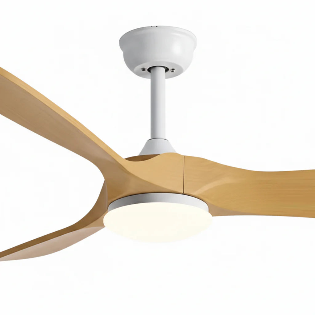 Ventilateur Plafond Vintage Industriel LED 24W — Moteur DC 35W — Blanc & Bois Naturel