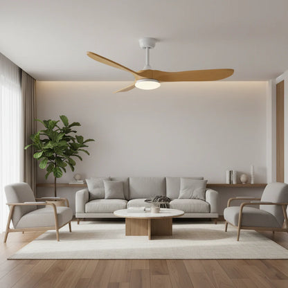 Ventilateur Plafond Vintage Industriel LED 24W — Moteur DC 35W — Blanc & Bois Naturel